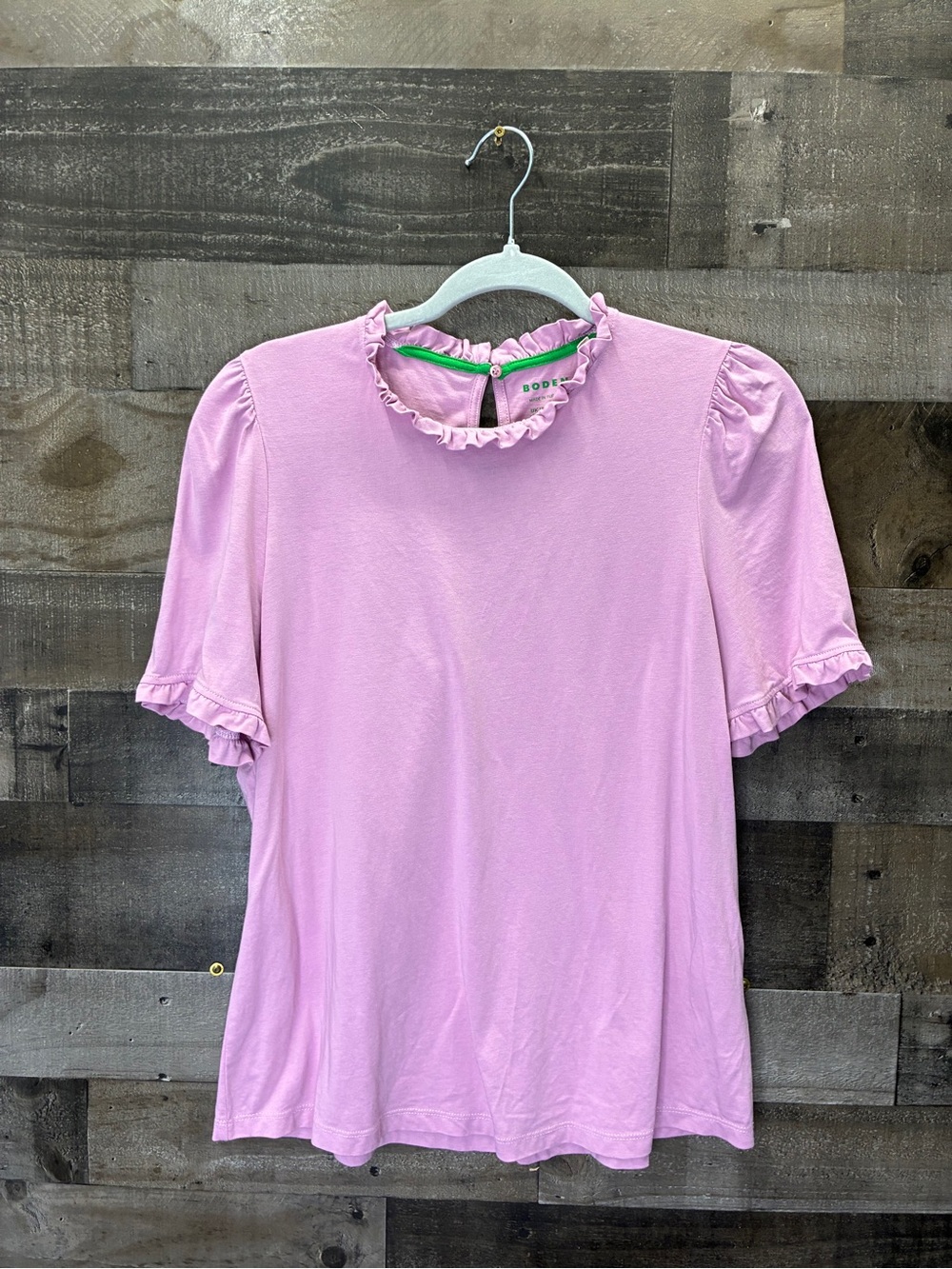 Boden Supersoft Frill Detail T-shirt Pink Purple Ruffle-Neck Short Sleeve Top